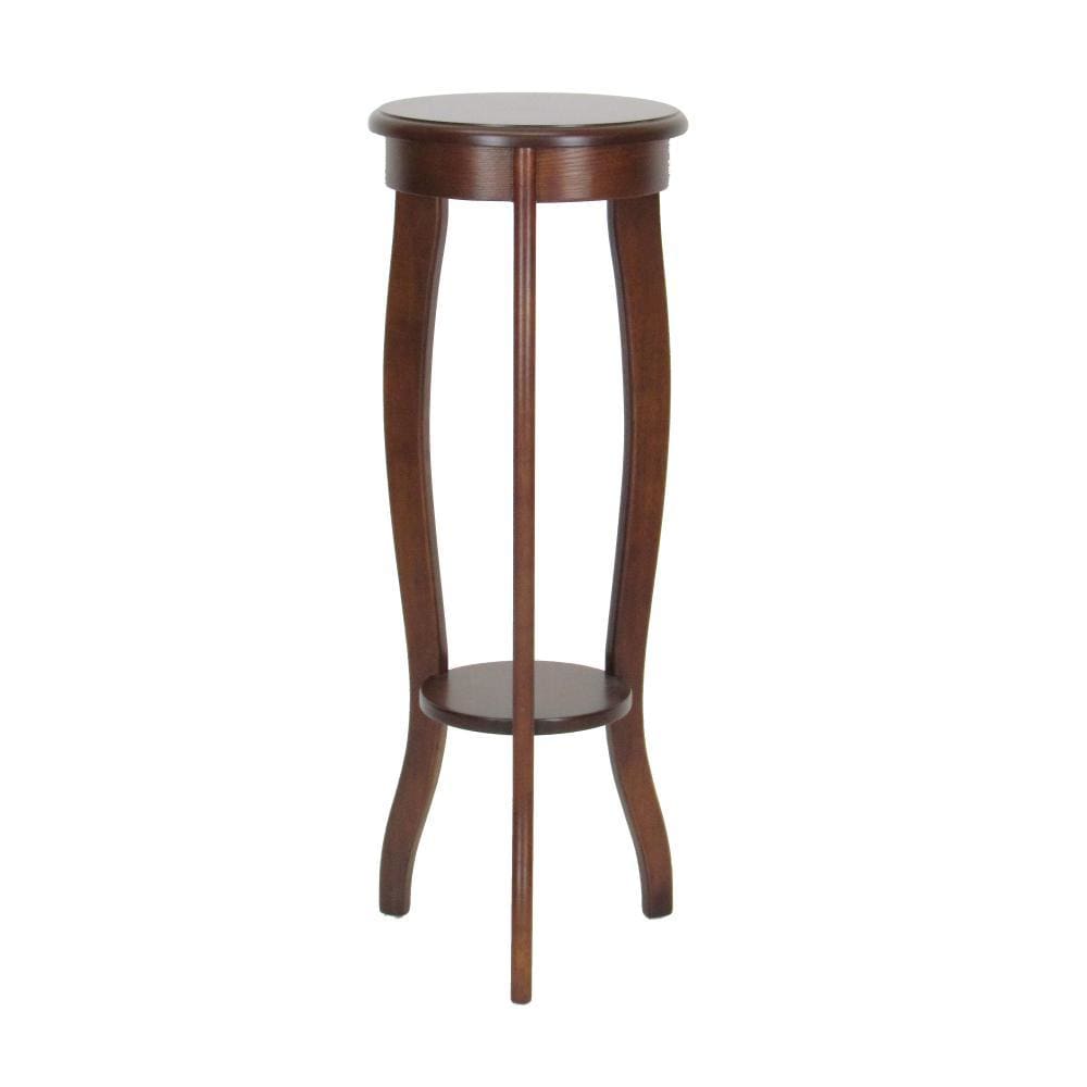 Pedestal Stand | 31.5" Round | Bottom Shelf | Flared Legs | Brown