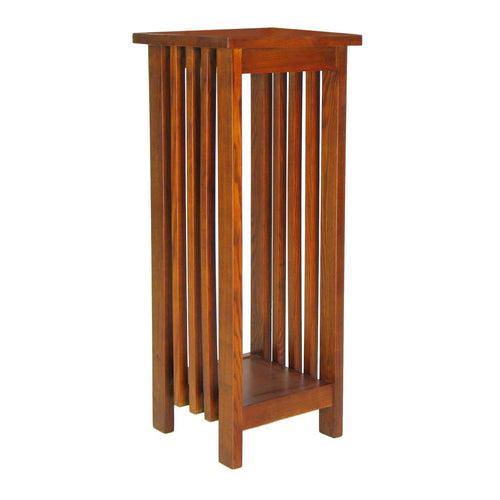 Flower Stand | Wood | 30" | Bottom Shelf | Slatted Sides | Brown