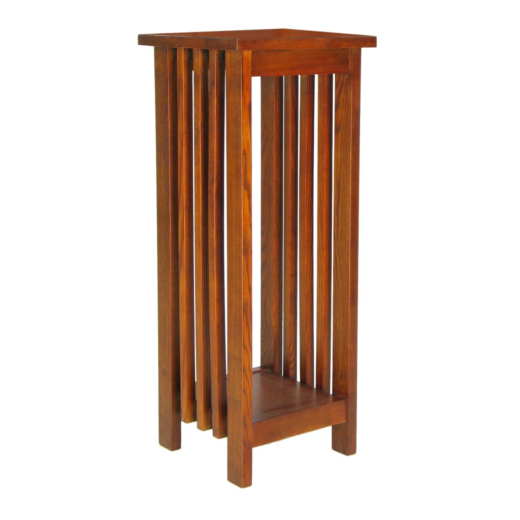 Flower Stand | Wood | 30" | Bottom Shelf | Slatted Sides | Brown