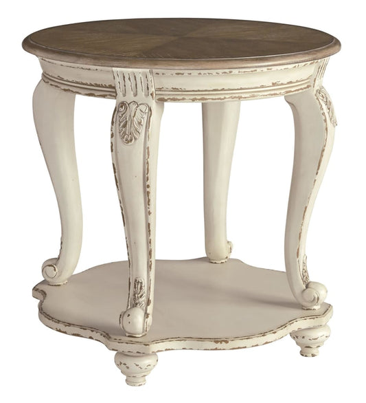 Round End Table with Bottom Shelf, Brown and Antique White By Casagear Home