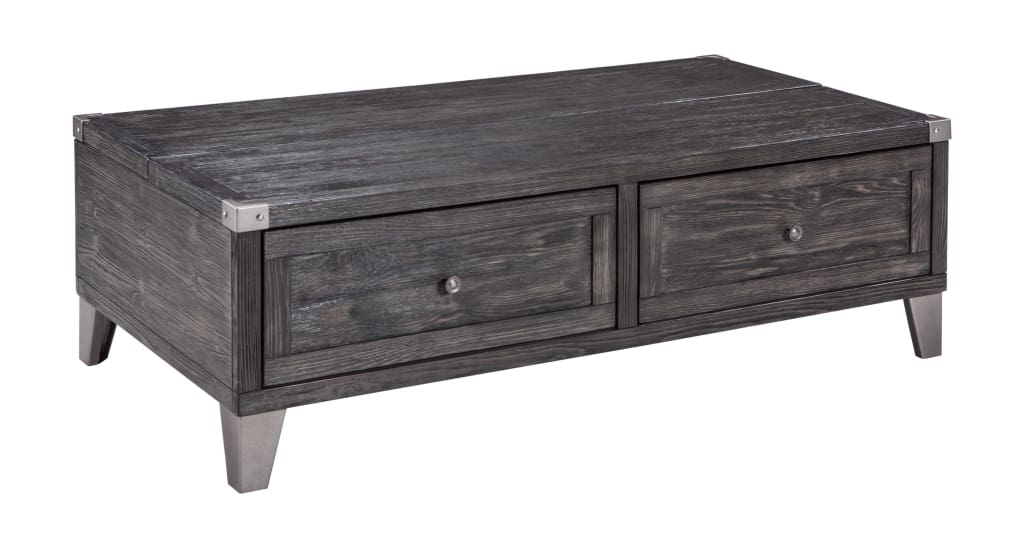 Coffee Table | Wood Lift Top | 2 Drawers | Metal Accents | Gray