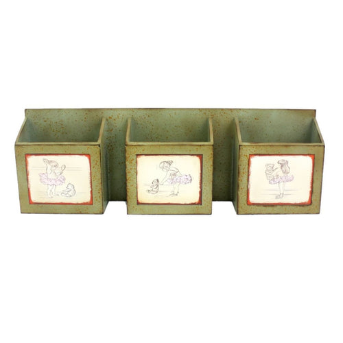 Wall Organizer | Horizontal | 3 Slots | Metal Hooks | Green