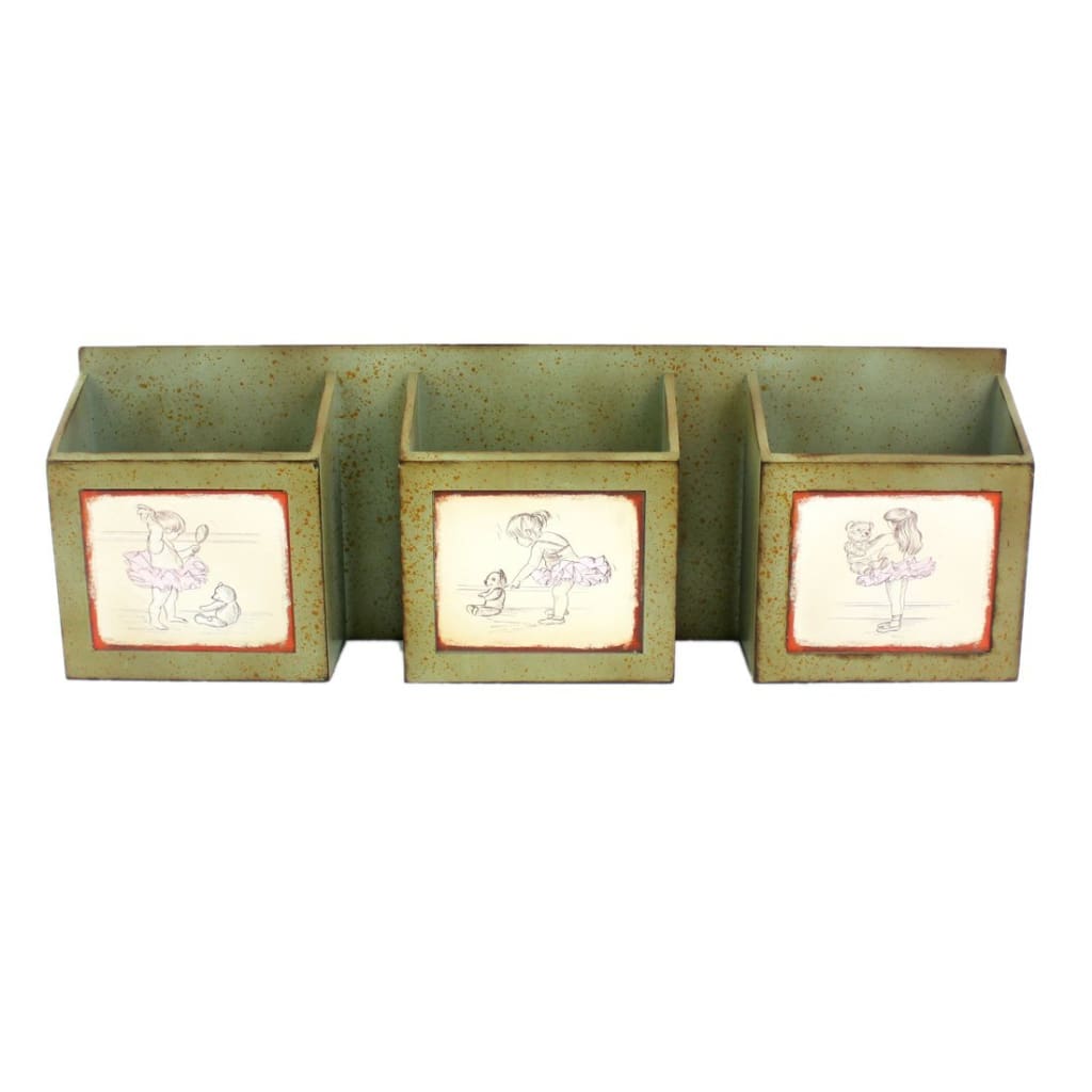 Wall Organizer | Horizontal | 3 Slots | Metal Hooks | Green