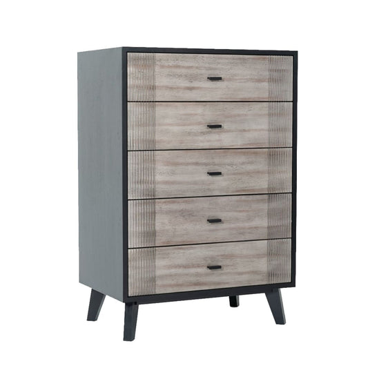 44" 5-Drawers Chest with Metal Pulls, Gray and Black By Casagear Home