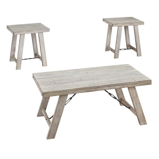 3 Piece Table Set with Tension Bars, Washed White By Casagear Home