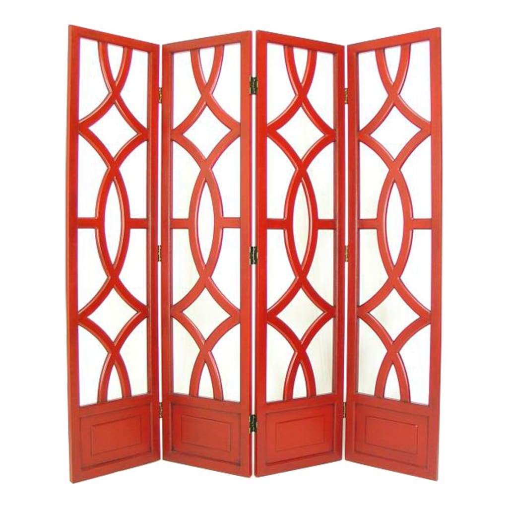 Room Divider | Wood | 4 Panel | Geometric Design | Red