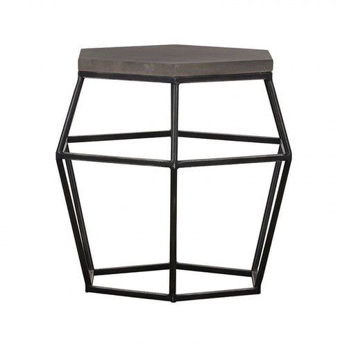 End Table | Hexagonal Concrete | Metal Base | 20" | Gray & Black