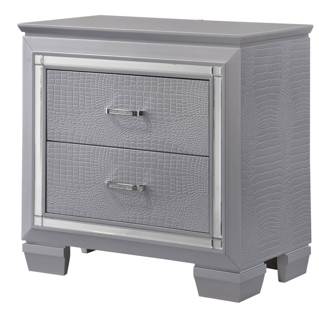 Nightstand | 2 Drawer | Textured | Mirror Accents | Gray