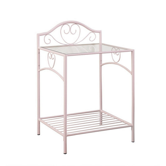 Glass Top Nightstand with and Bottom Shelf, Pink