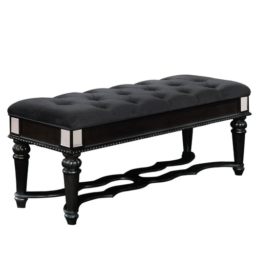 Fabric Padded Bench | Deep Button Tufting | Turned Legs | Black