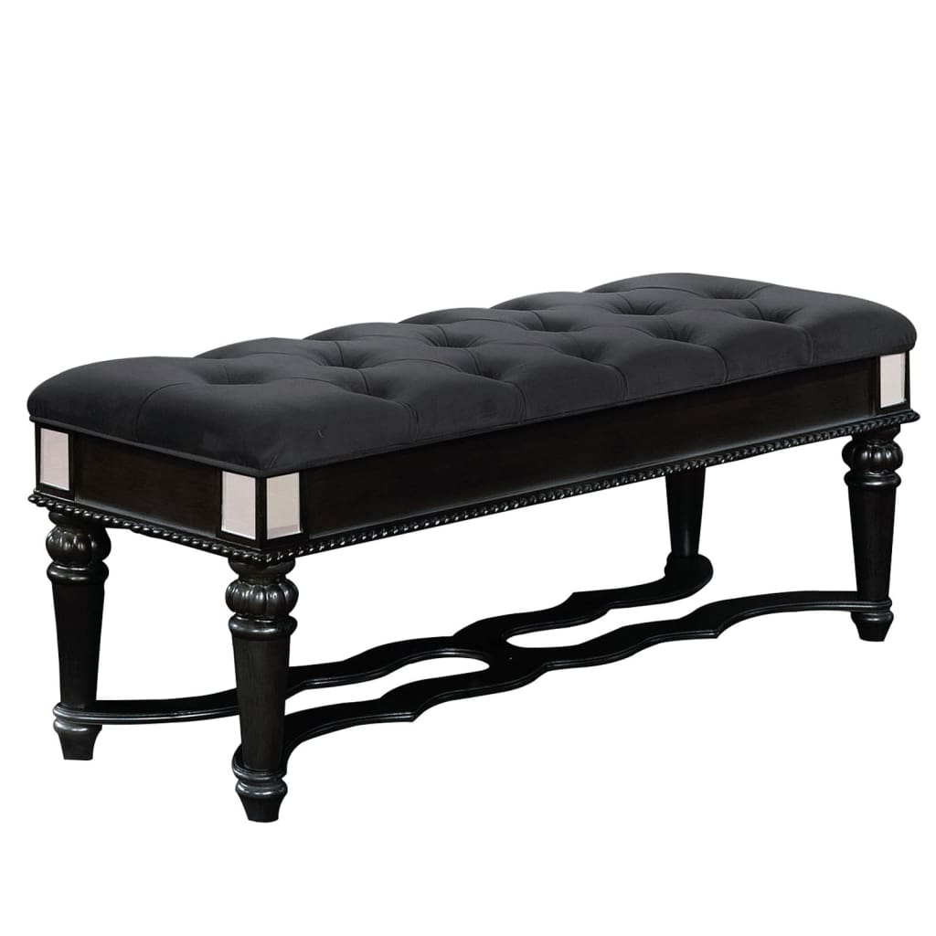 Fabric Padded Bench | Deep Button Tufting | Turned Legs | Black