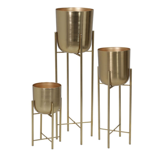 Metal Frame Planter Set | Glass Shape | X Design Bottom | Set of 3 | Gold