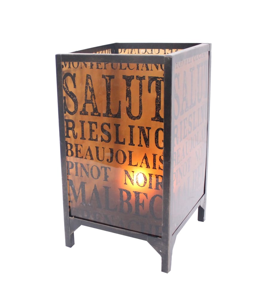 Cuboidal Candleholder | Metal & Glass | Typography | Black & Clear