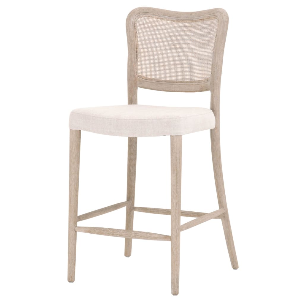 Cane Back Counter Stool | Wood Frame | Padded Seat | Beige