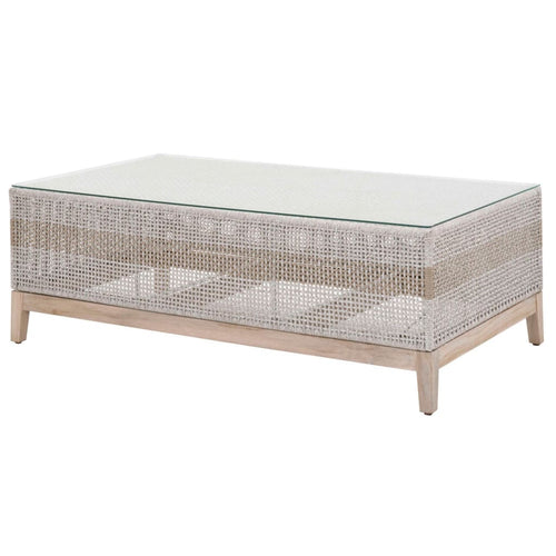 Interwoven Rope Coffee Table | Wood Frame | Glass Top | Gray & Brown