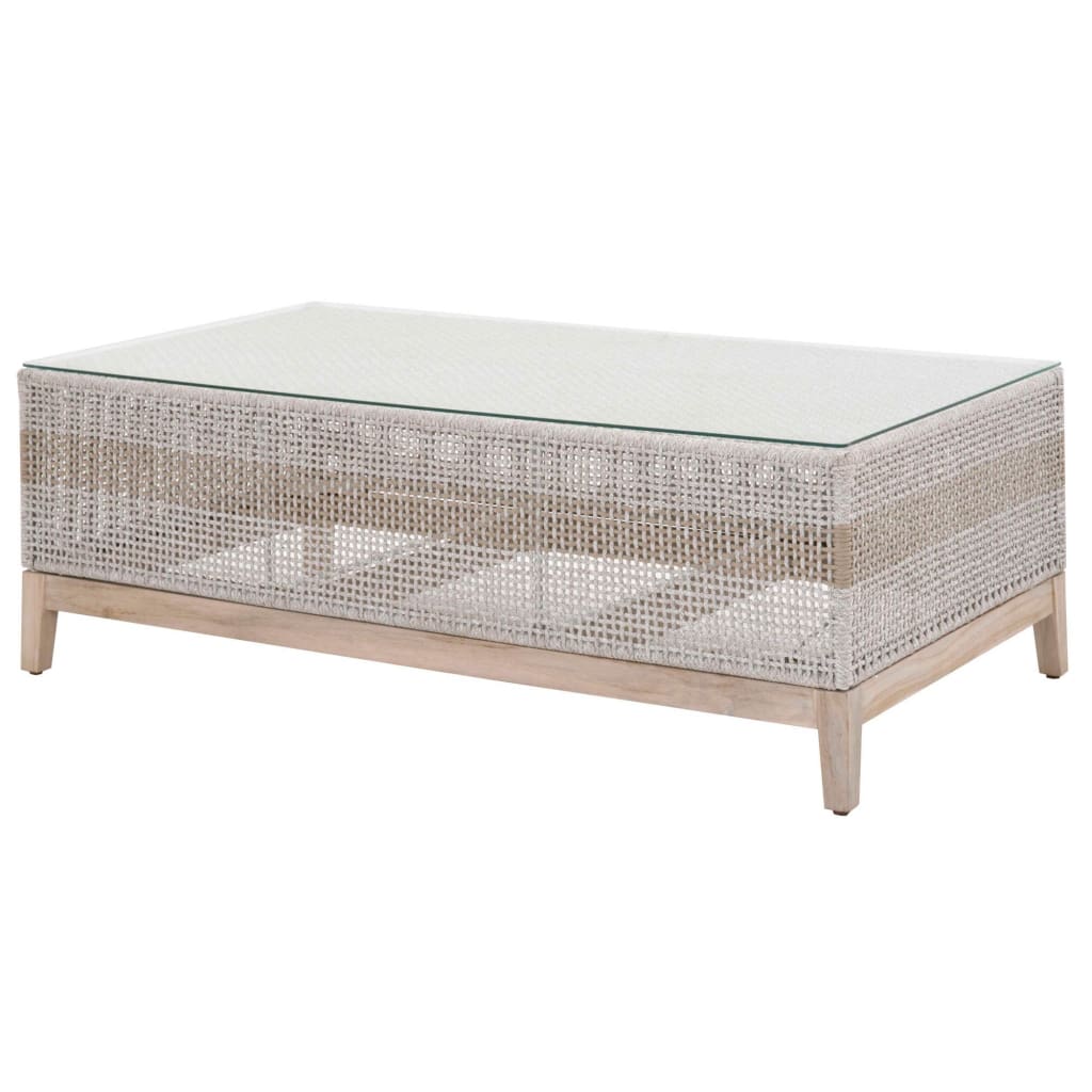 Interwoven Rope Coffee Table | Wood Frame | Glass Top | Gray & Brown