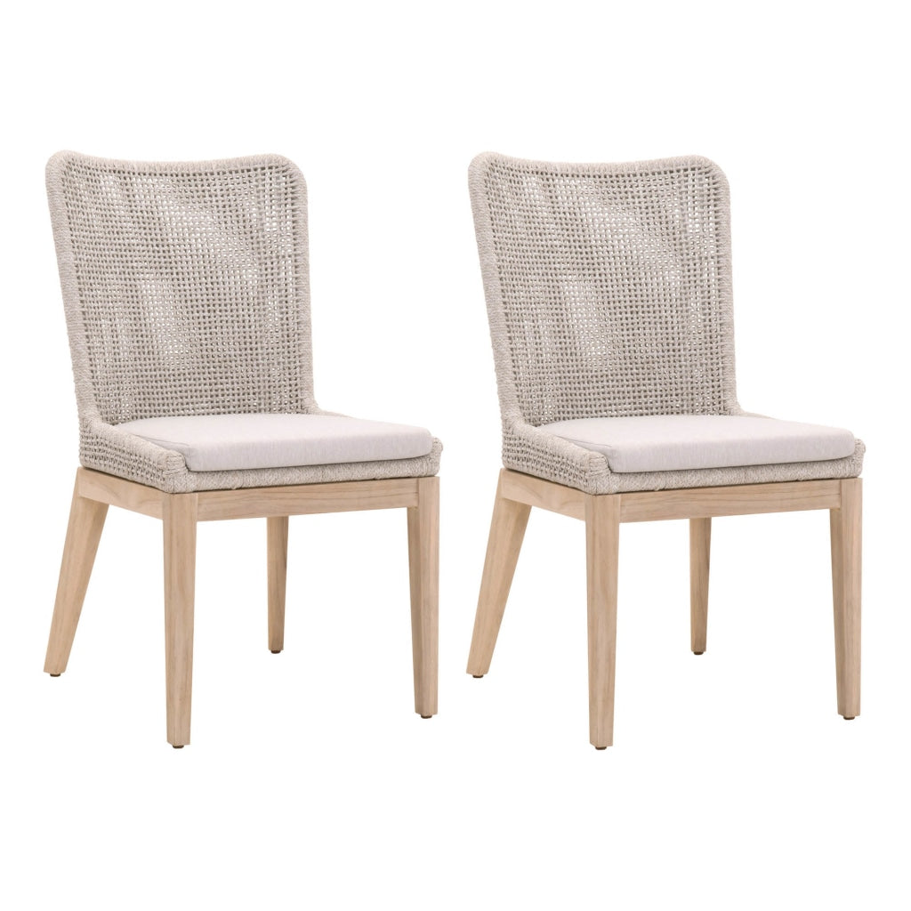 Wingback Dining Chair with Rope Woven Mesh Design,Set of 2,Beige and Gray By Casagear Home