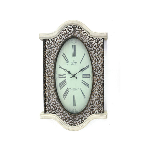 Wall Clock | Scalloped Wood Top & Bottom | White