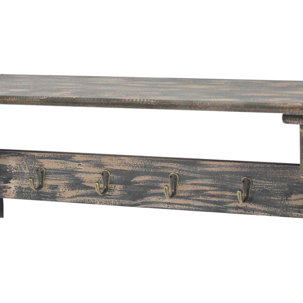 30 4-Hook Wall Shelf with Clipped Corners Distressed Black By Casagear Home BM218360