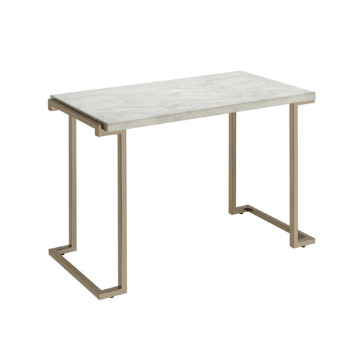 Contemporary Sofa Table | Metal Frame | Faux Marble Top | White & Gold