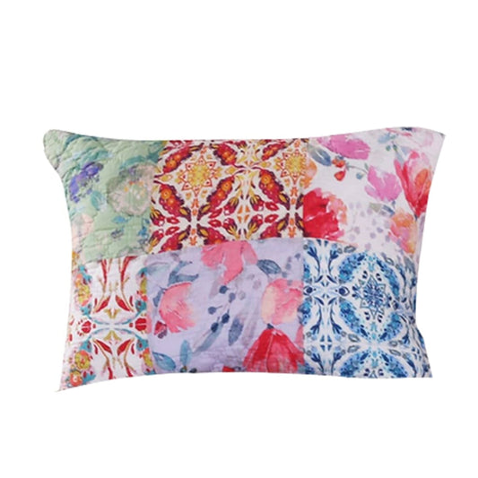 Hand Painted Fabric King Size Pillow Sham with Floral Tile Art, Multicolor By Casagear Home