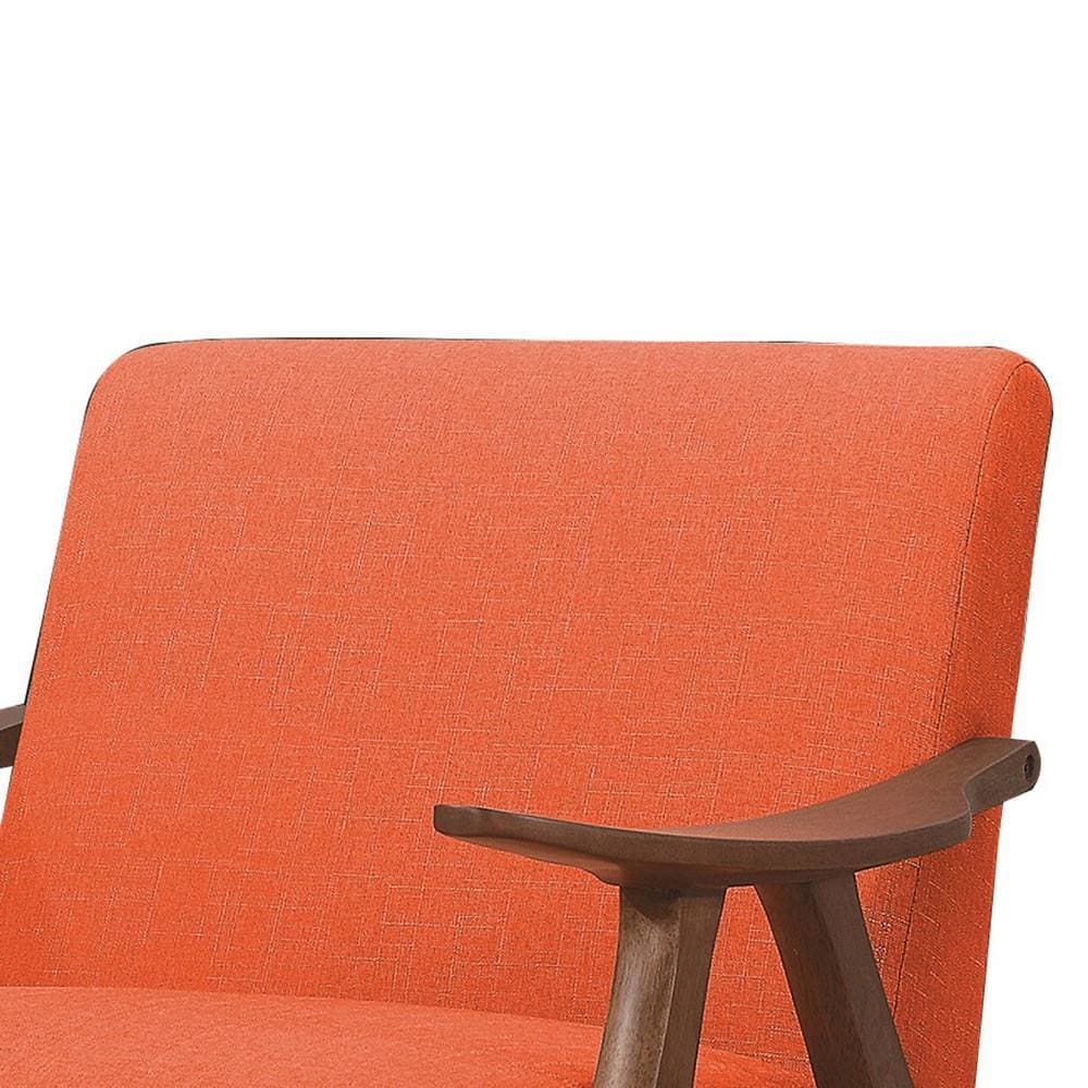 Wooden Accent Chair with Fabric Cushioned Seating Orange By Casagear Home BM219776