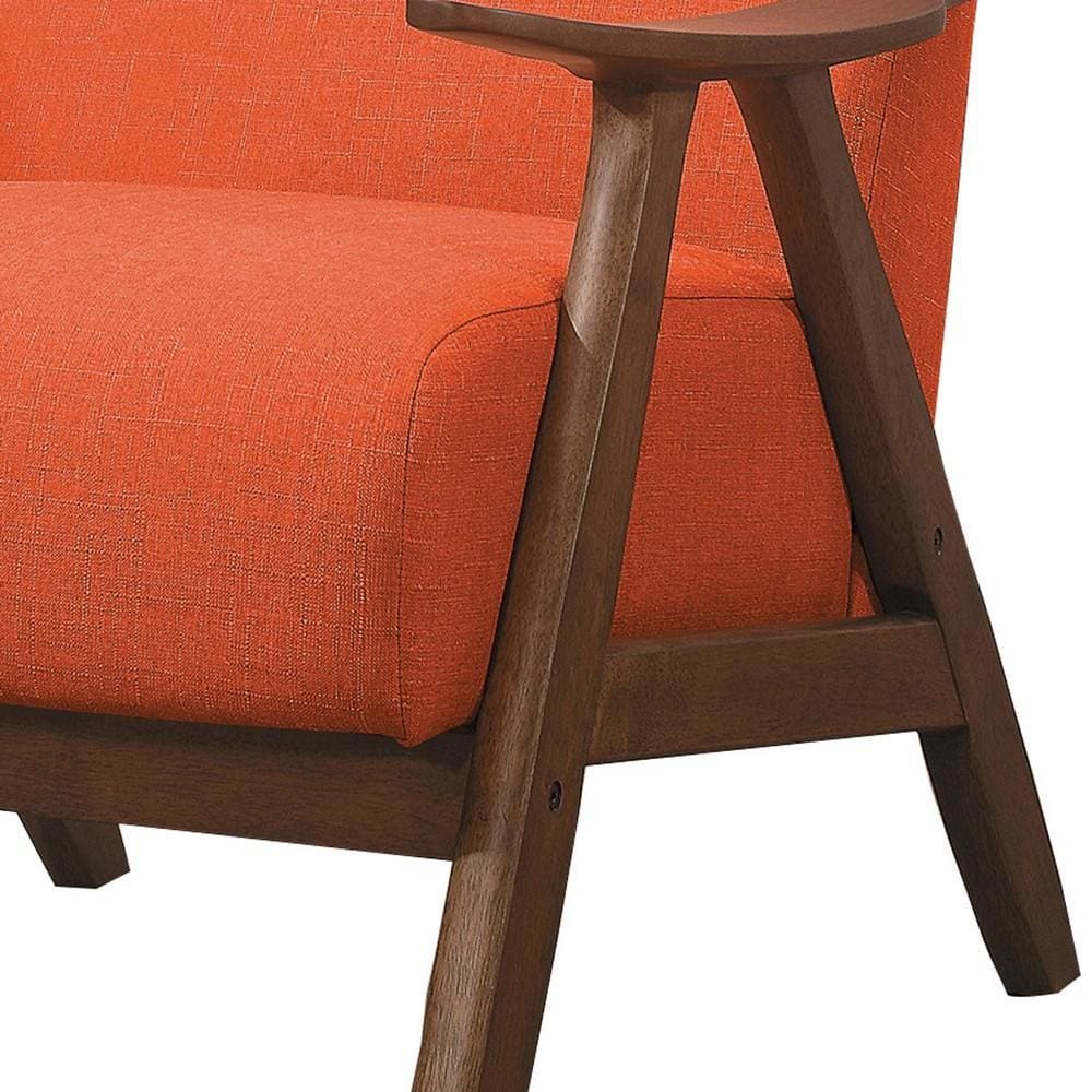 Wooden Accent Chair with Fabric Cushioned Seating Orange By Casagear Home BM219776