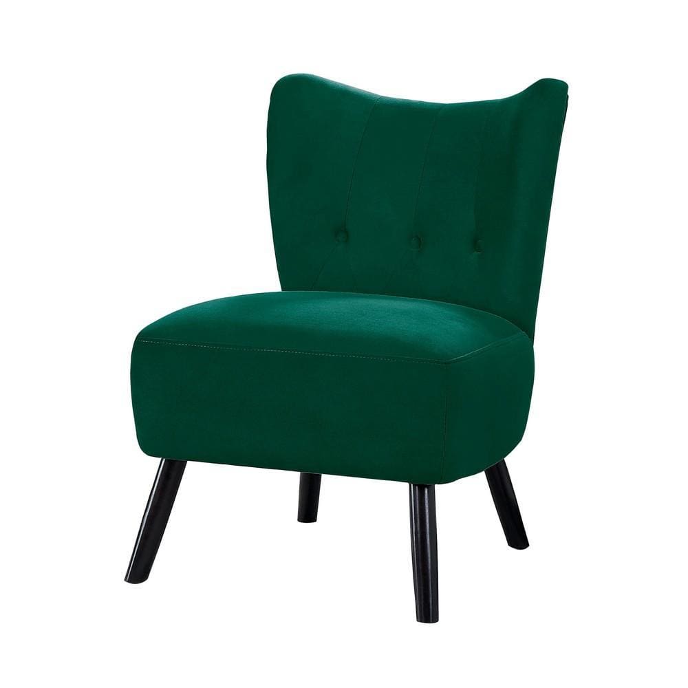 Armless Accent Chair | Upholstered | Flared Back | Button Tufting | Green