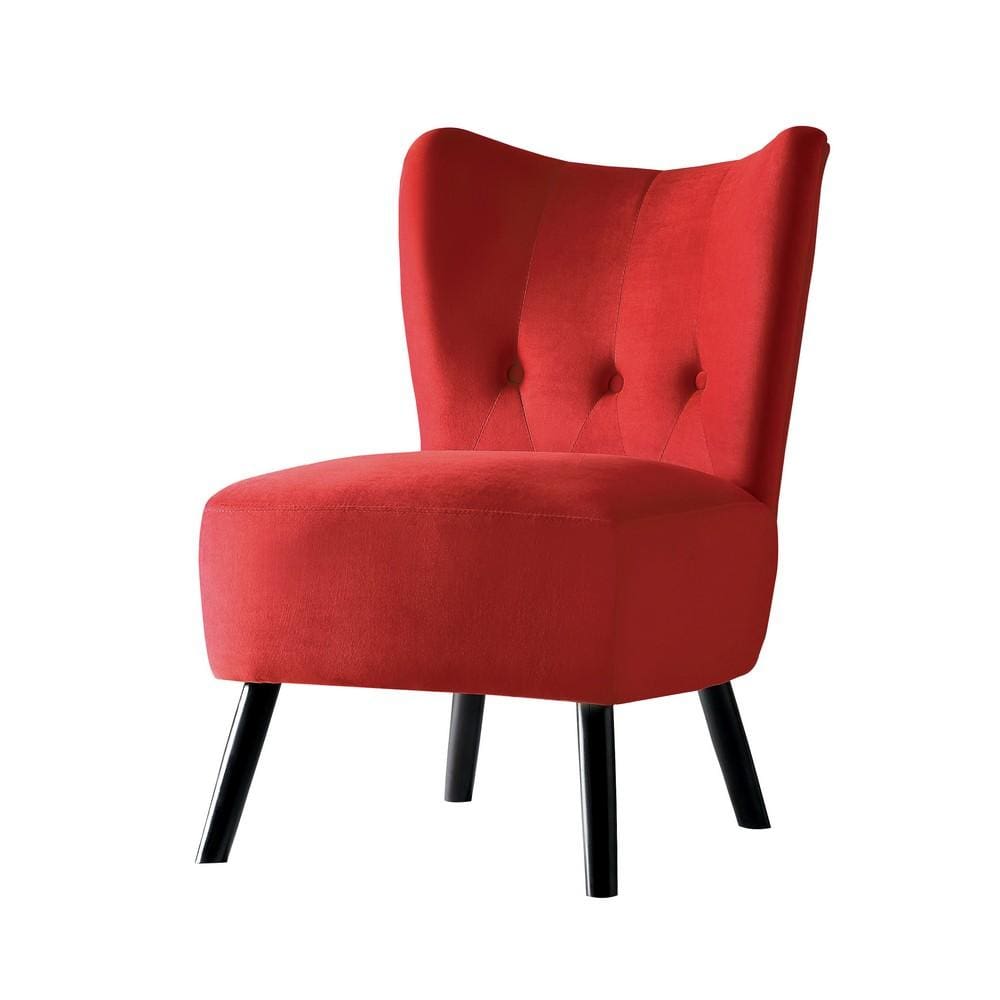 Armless Accent Chair with Button Tufted Flared Back, Red By Casagear Home