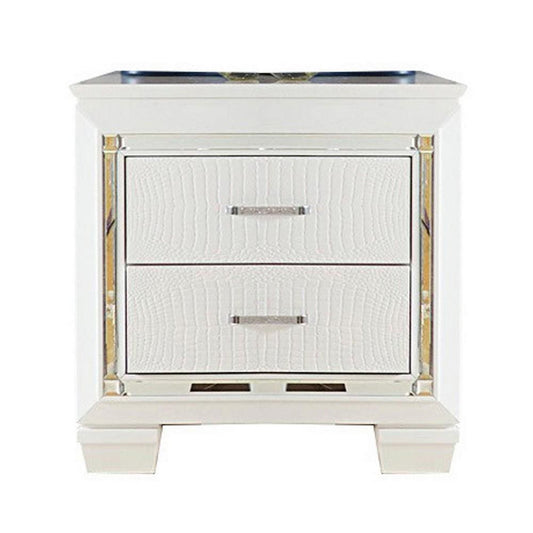28" Wooden Nightstand with 2 Drawers and LED, White By Casagear Home
