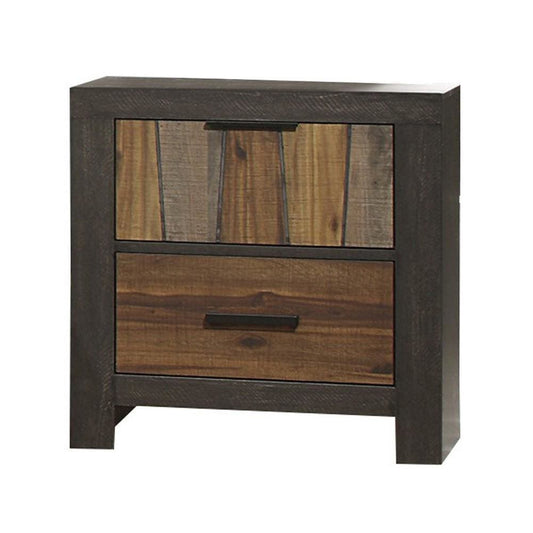 Plank Style 2 Drawer Wooden Nightstand with Metal Bar Handles, Brown By Casagear Home