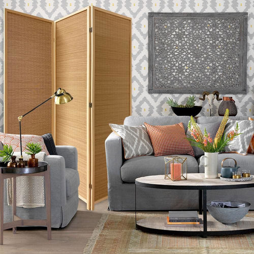 Room Divider | 3 Panel Bamboo Shade | Natural Brown