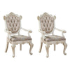 Traditional Button Tufted Arm Chair, Set of 2, White and Gold By Casagear Home