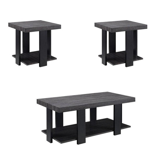 Wood and Metal 3 Piece Cocktail Table Set, Gray and Black By Casagear Home