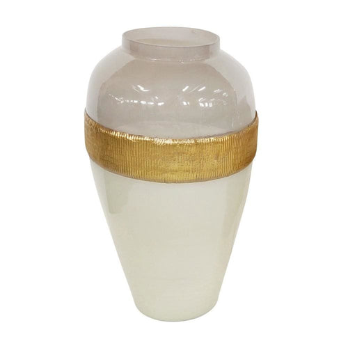 Glass Frame Vase | Tapered Body Design | White & Brass