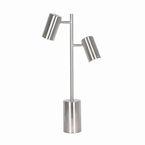 Metal Frame Table Lamp | Dual Light | 26" | Cylindrical Shade | Silver