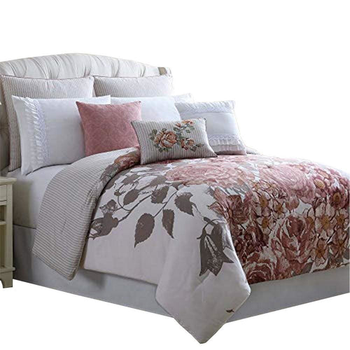 Ghent Queen Comforter Set | 8 Pieces | Floral Panel Print | Multicolor