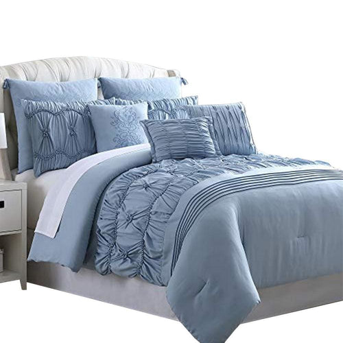 Bratislava Queen Comforter Set | 8 Pieces | Pinch Pleating | Blue