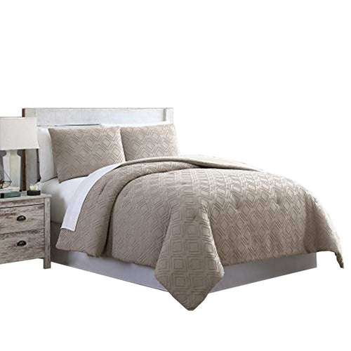 Gothenburg King Comforter Set | 3 Pieces | Diamond Pattern | Taupe Brown