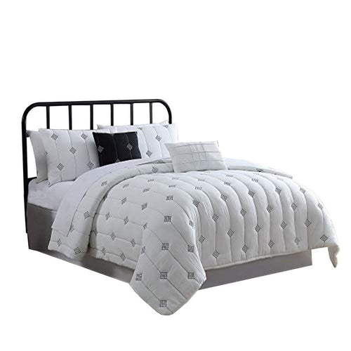 Bucharest King Comforter Set | 5 Pieces | Embroidered Pleats | White