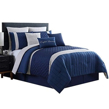 Basel Queen Comforter Set | Diamond Pattern | Blue & White
