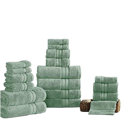 Bergamo Towel Set | 18 Piece | Spun Loft | Stripe Pattern | Green