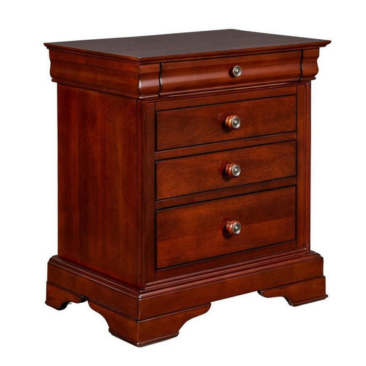 4 Drawer Wooden Nightstand with Bracket Legs and Metal Knobs, Brown By Casagear Home