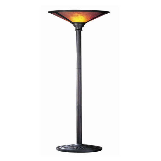 3 Way Metal Body Torchiere Lamp with Conical Mica Shade, Bronze By Casagear Home