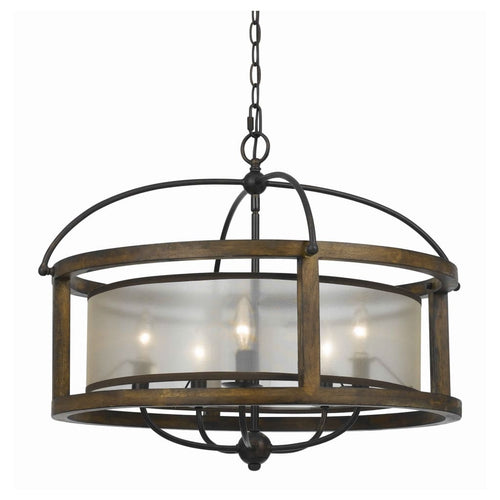 Chandelier | 5 Bulb | Round Frame | Organza Shade | Brown