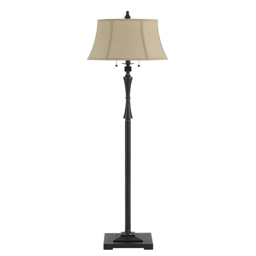 Floor Lamp | Fabric Bell Shade | Black & Beige