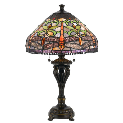Tiffany Table Lamp | Metal Body | Dragonfly Shade | Multicolor
