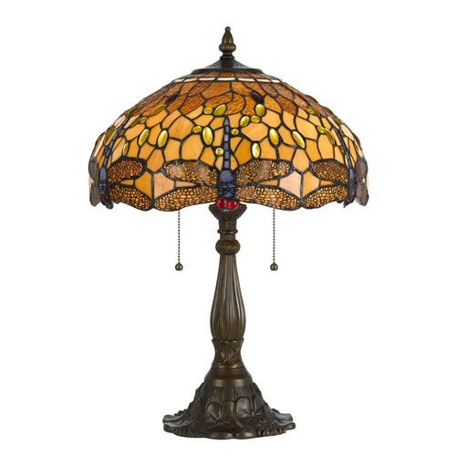 Tiffany Table Lamp | 2 Bulb | Dragonfly Shade | Multicolor