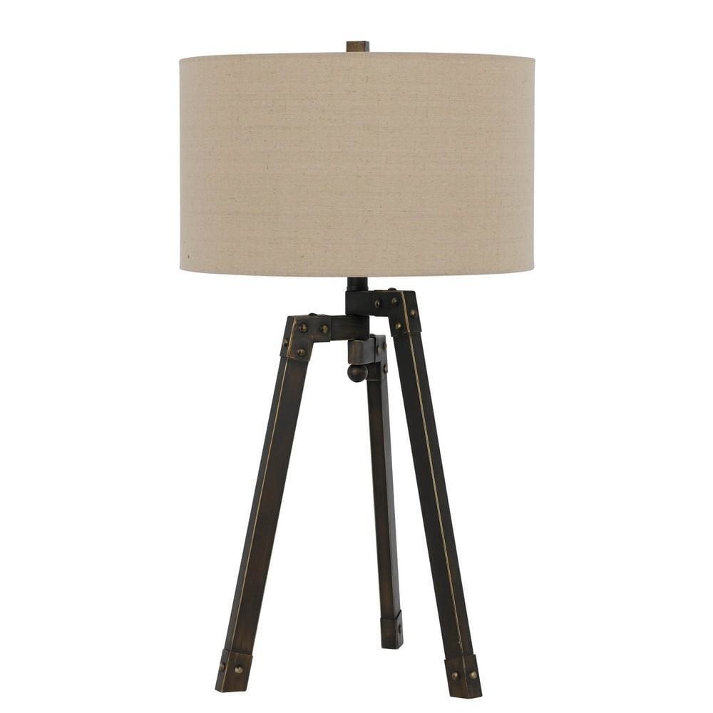 Table Lamp | Tripod Base | Fabric Drum Shade | Bronze & Beige