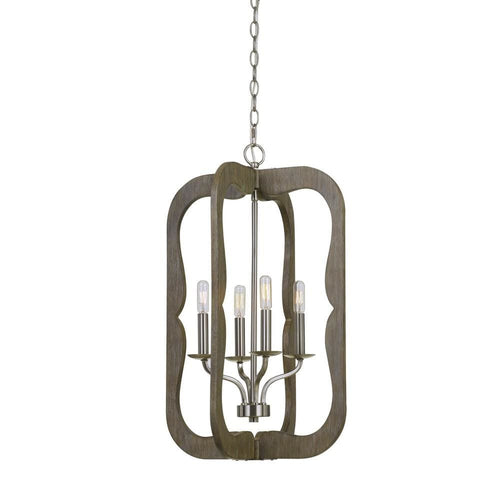 Pendant Fixture | Wood Frame | Chain | Distressed Brown